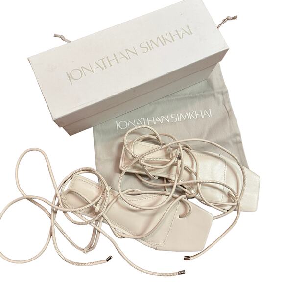 NEW Jonathan Simkhai Susan Leather Wrap Sandals Ivory - Picture 1 of 8